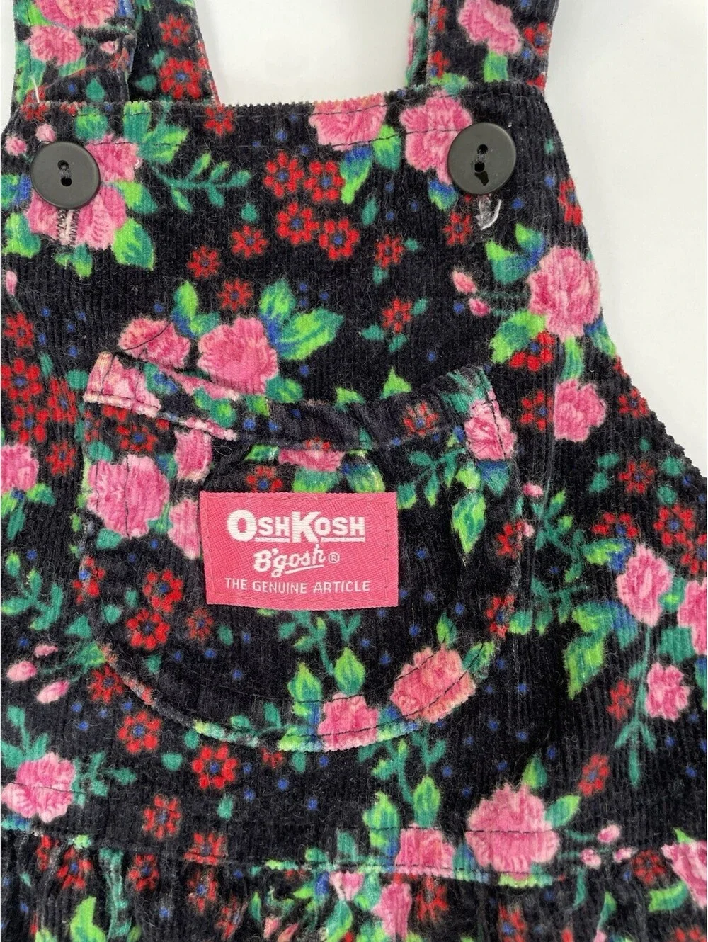 VTG OshKosh Bgosh Black Floral Corduroy Overalls 3T Vestbak USA Made